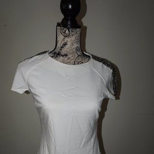 ZARA Trafaluc White Dress w/Embellished Shoulders
